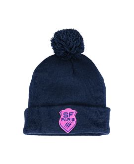 SF Paris Navy Embroidered Logo Pompon Beanie Adult